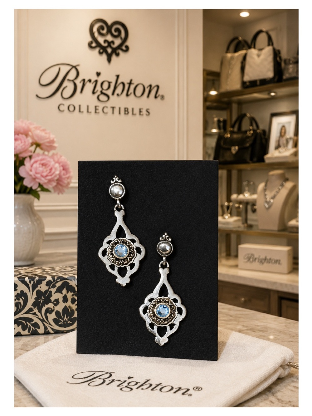 Brighton Vintage Blue Topaz Dangle Earrings.